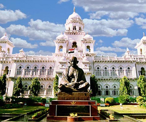 TRS MLAs climb atop Assembly building