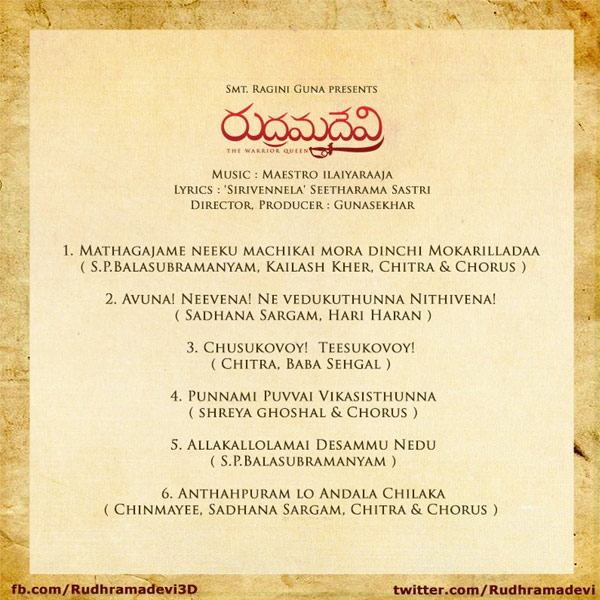 Here Is 'Rudhramadevi's Track List