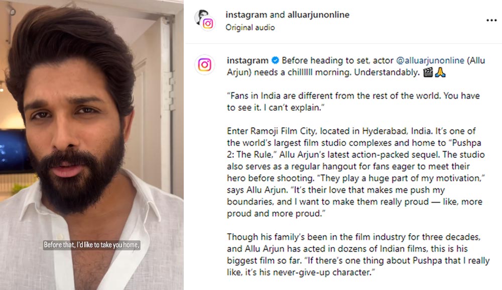 Allu Arjun featured in a special video shot by Instagram