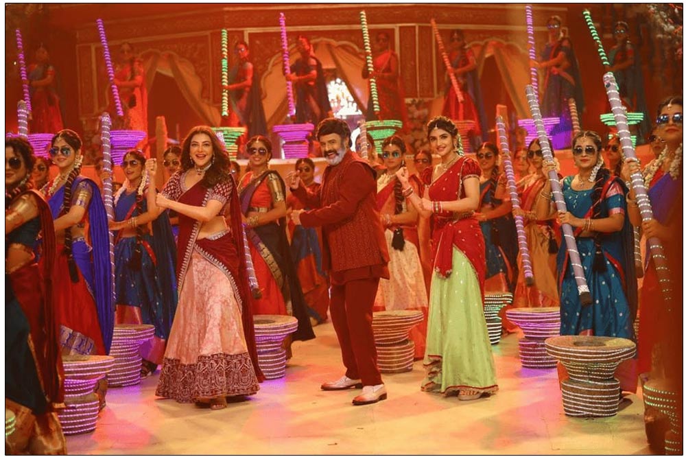 An image of Balakrishna, Kajal, and Sreeleela dancing to song  Goes Viral