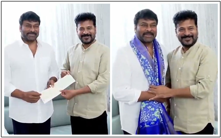 Chiranjeevi meets Revanth Reddy and donates for TS