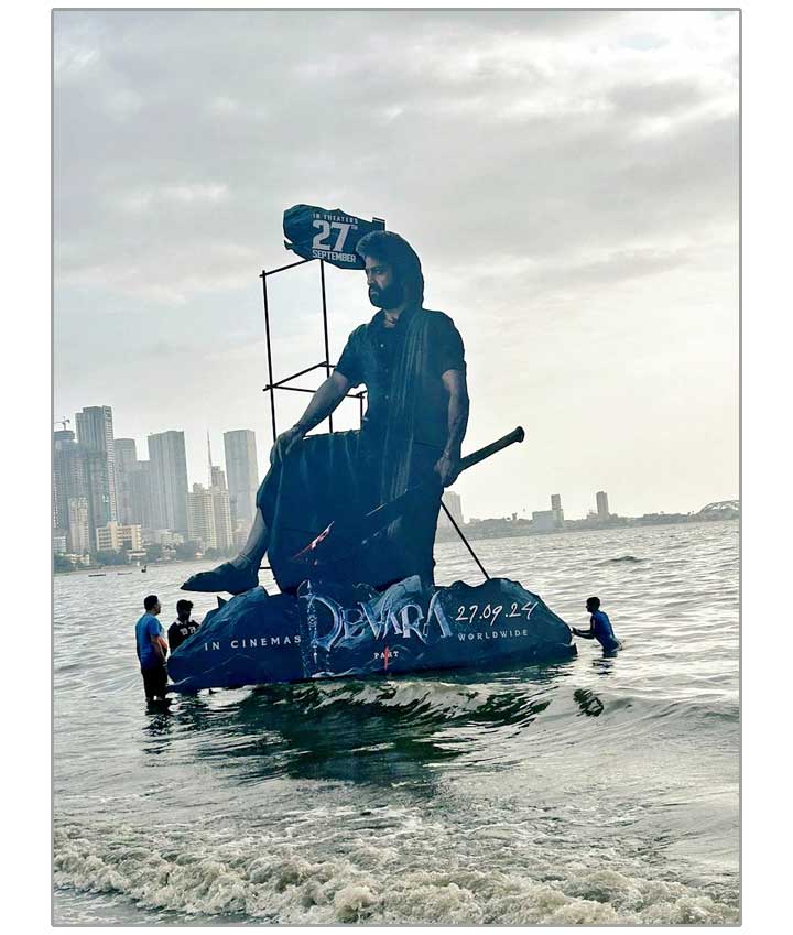 Devara Giant Cutout in Arabian Sea, Mumbai