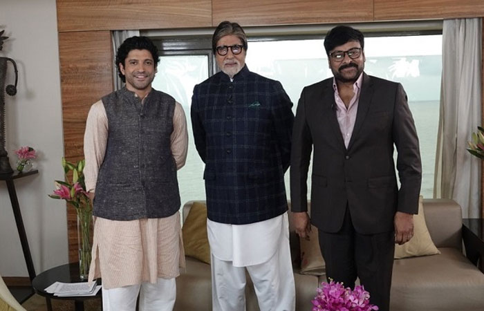 Farhan with Amitabh Bachchan and Chiranjeevi