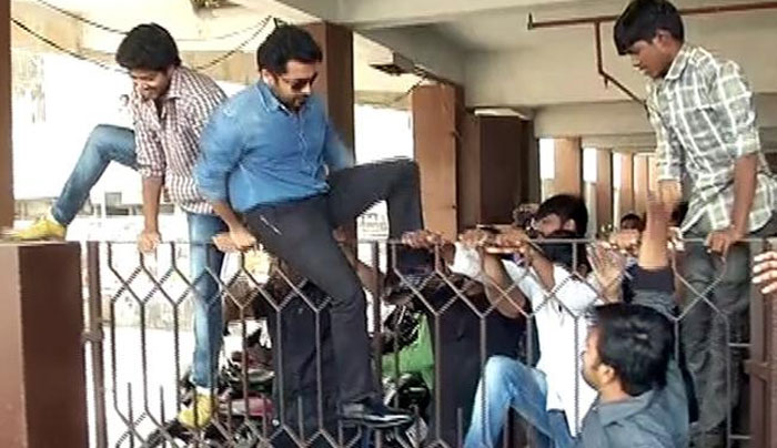 Hero Suriya Jumped Gate at Rajahmundry