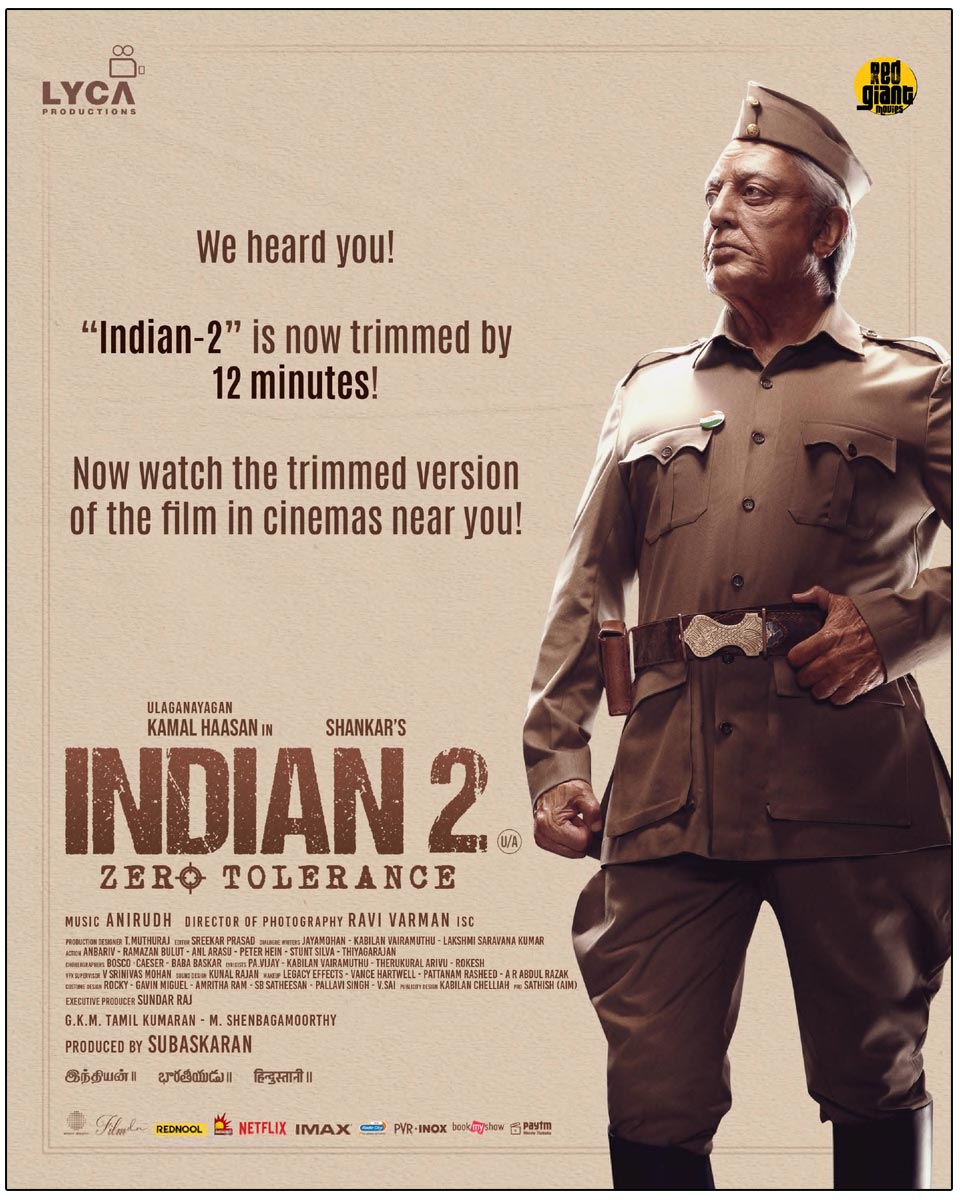 Indian 2 is now trimmed by 12 minutes