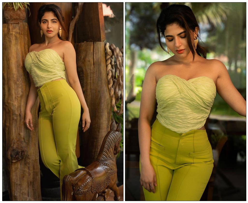 Iswarya Menon in a  stunning parrot green outfit