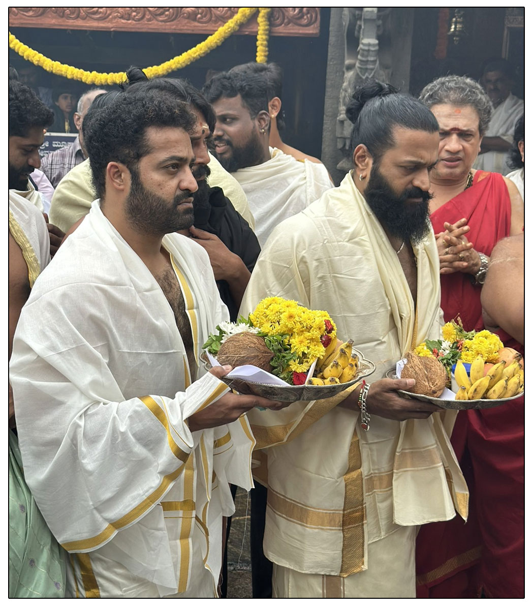 Jr NTR - Rishab Shetty were spotted offering prayers at the Kolluru Shri Mookambika Devi Temple