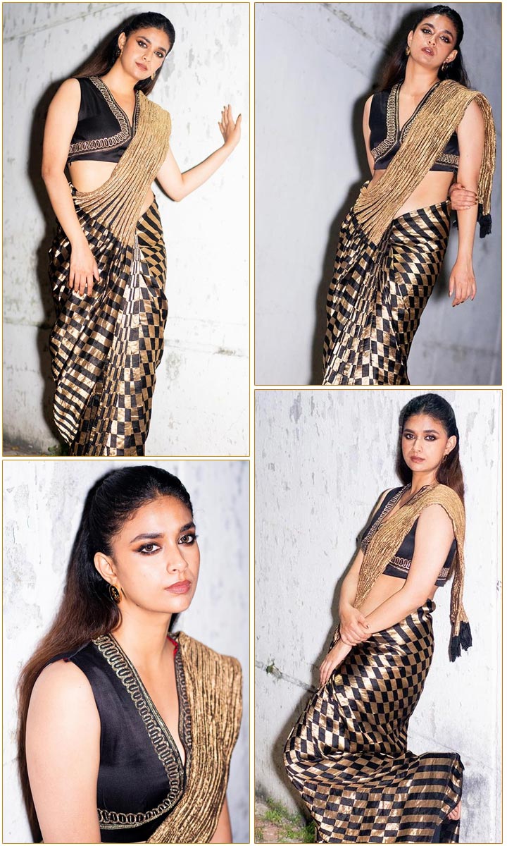 Keerthy Suresh Elegant Look In Black And Gold Saree