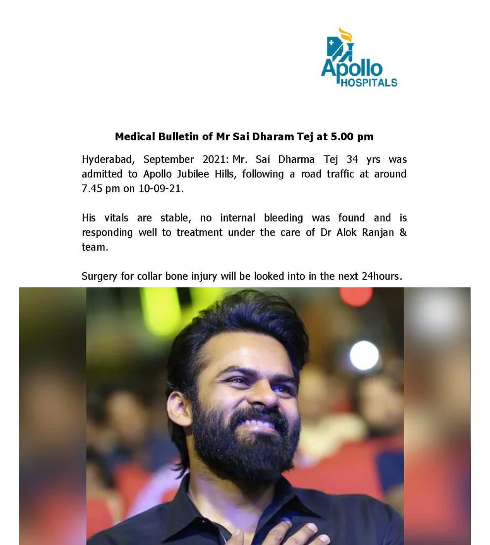 Latest health bulletin on Sai Dharam Tej