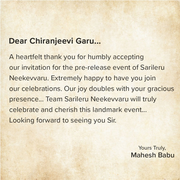 Mahesh Babu's Expresses Gratitude on Chiranjeevi