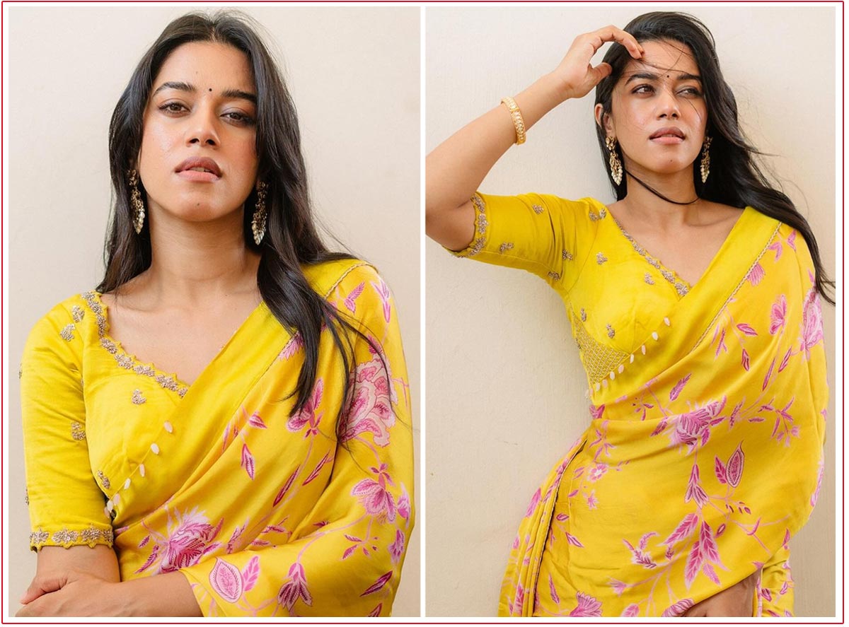 Mirnalini Ravi graced in resplendent yellow floral saree