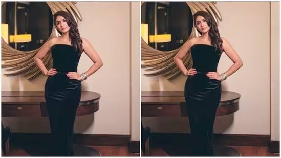 Mrunal bamboozles in a black gown