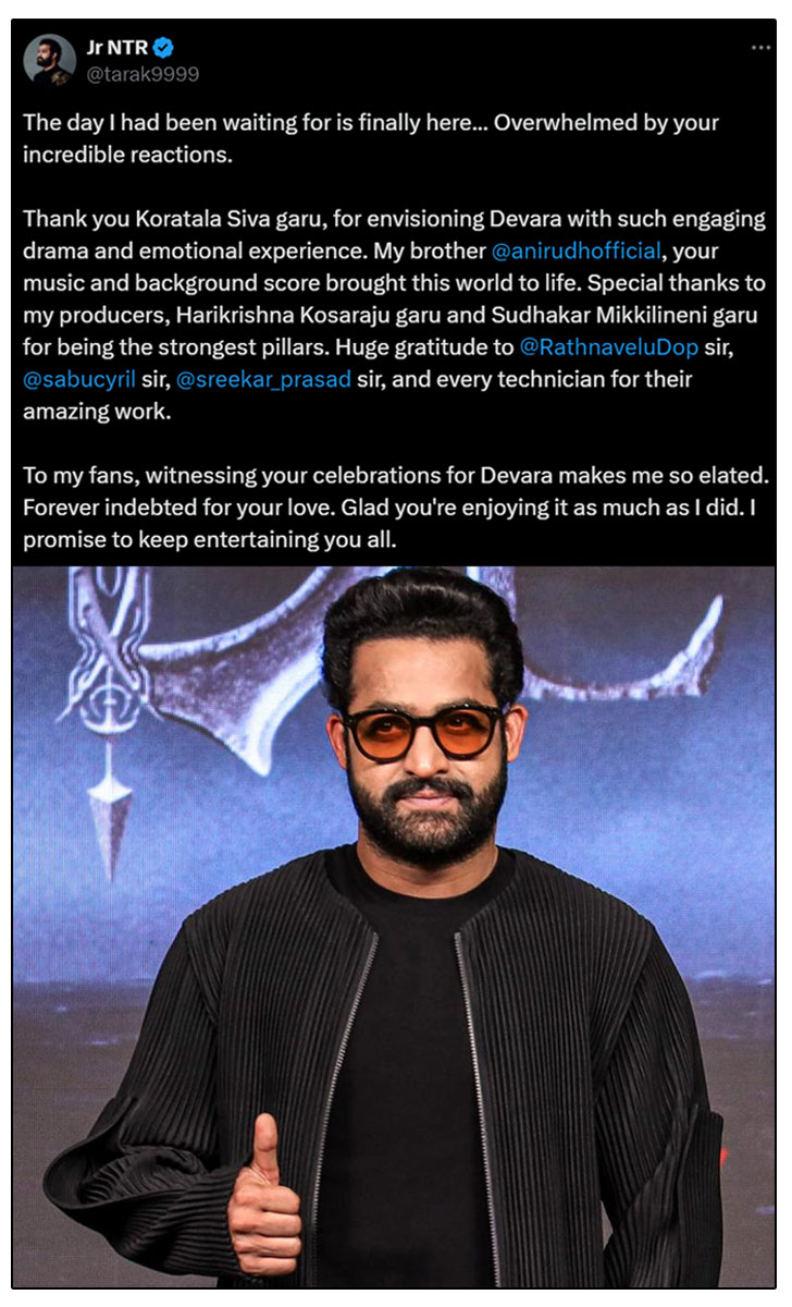 NTR heartfelt gratitude to fans and crew for the action drama success