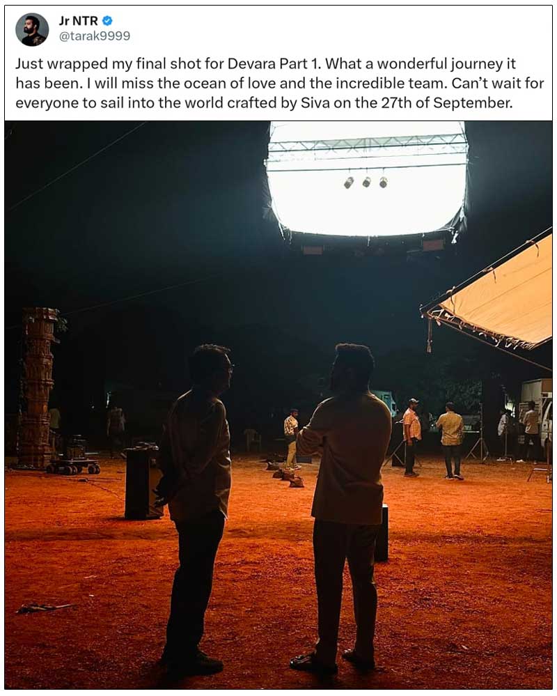 NTR Shares BTS Picture Announcing Wrap For Devara Part 1