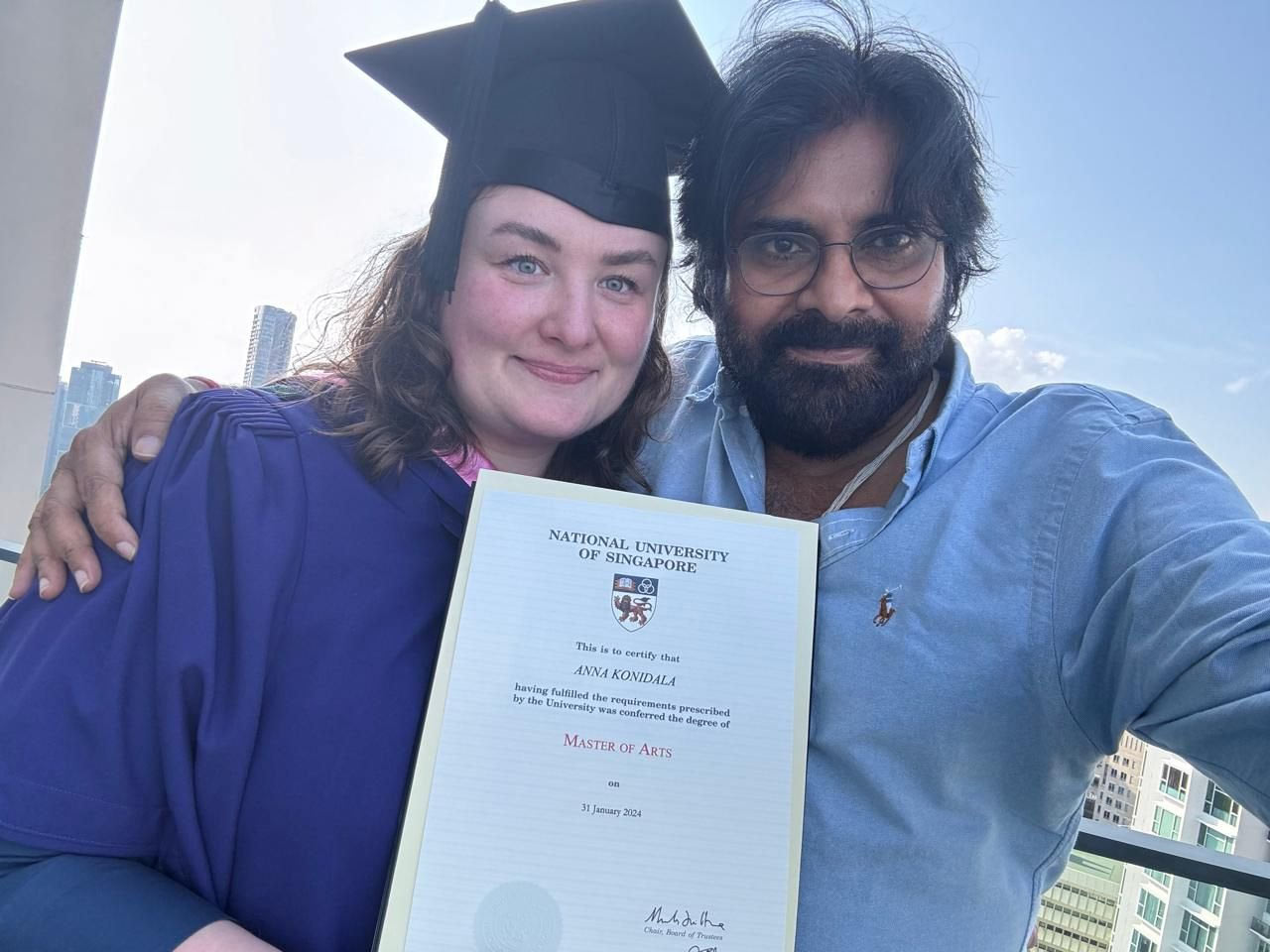 Pawan Kalyan wife Anna Lezhneva gets masters from Singapore