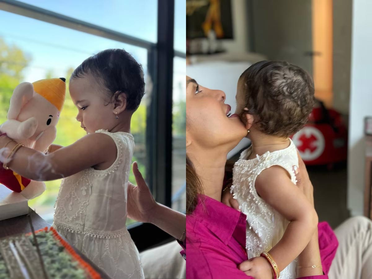 Priyanka daughter plays with Ganpathi