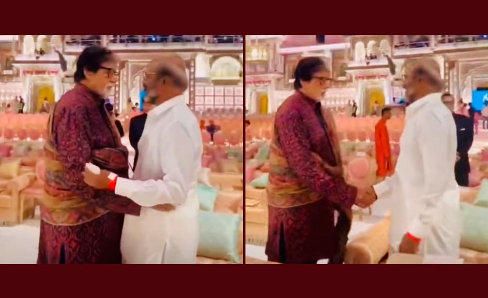 Rajinikanth in a gesture of respect attempted to touch Amitabh feet