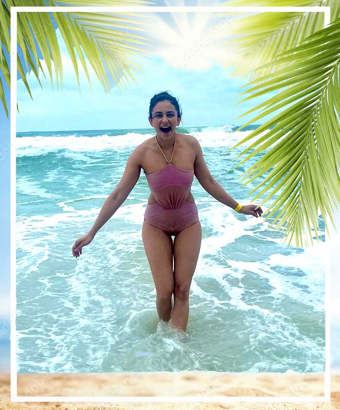 Rakul increases temperatures in swim suit