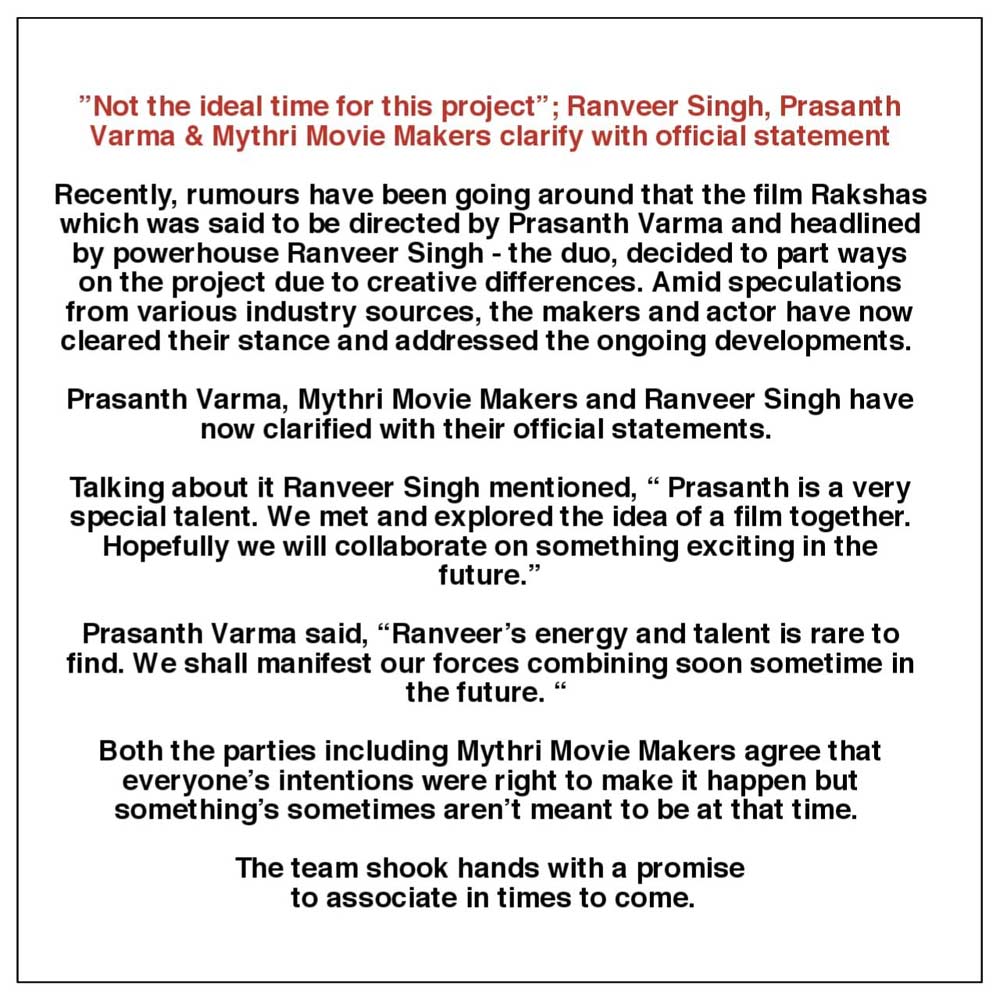 Ranveer Sing, Prashant Varma project officially shelved 