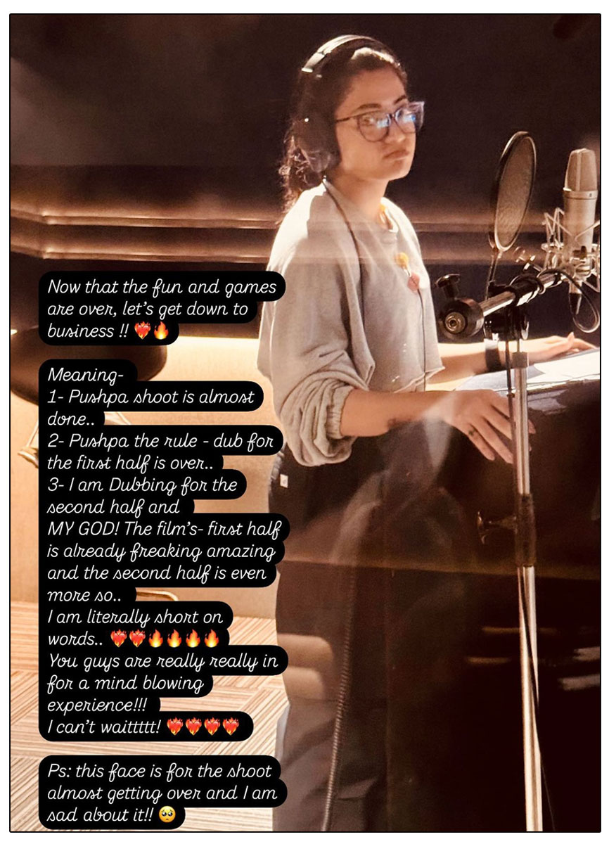 Rashmika Mandanna shared an interesting update regarding Pushpa 2 shooting and dubbing progress