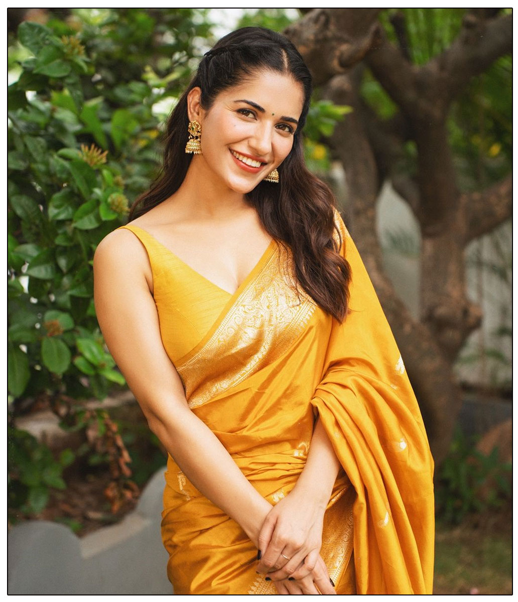 Ruhani adorned in a beautiful yellow saree