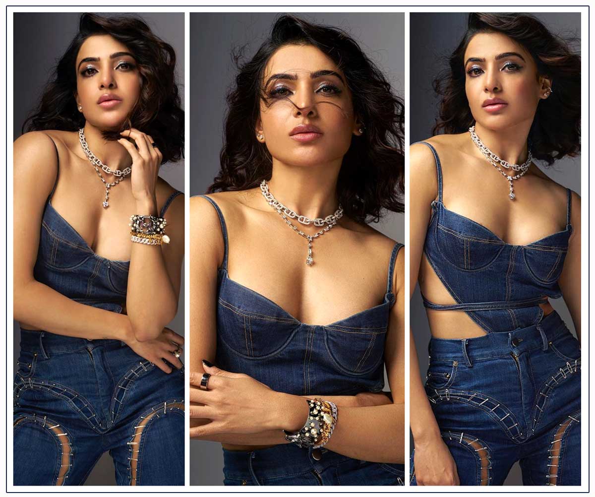 Samantha Sizzles In A Denim Corset And Quirky Pant