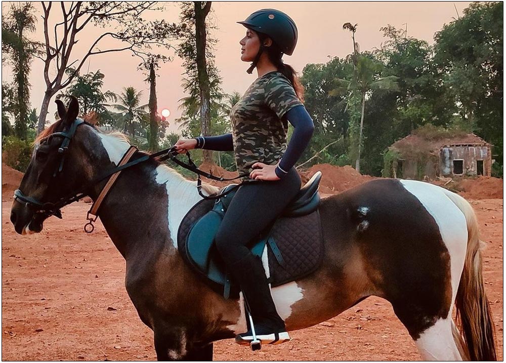 Samyuktha busy  with horseriding