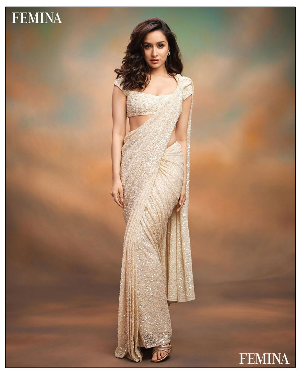 Shraddha Kapoor confidently posed in a cream-colored saree 