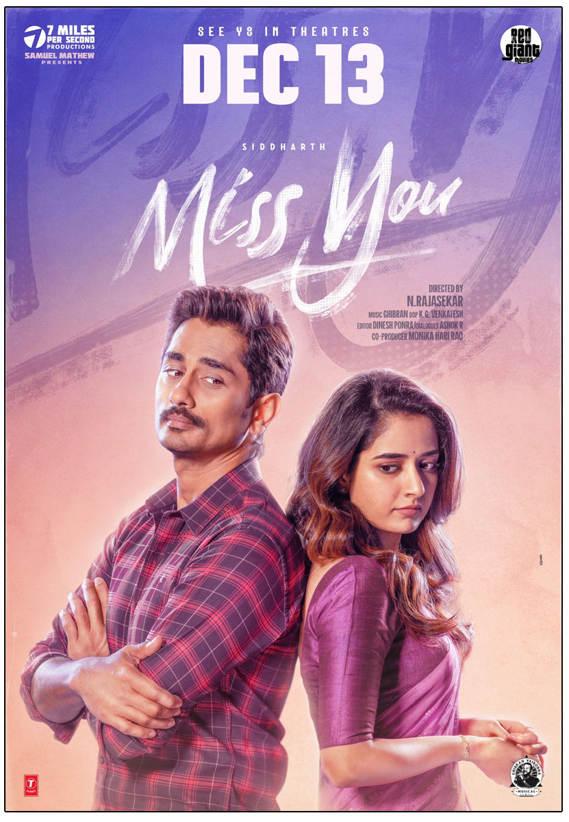 Siddharth Miss You Releasing On 13 December