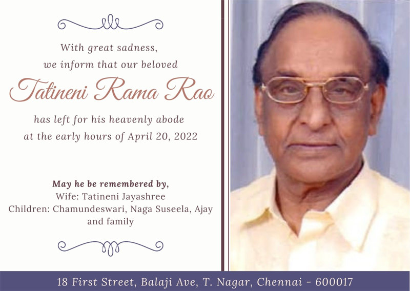  Tatineni Ramarao passed away