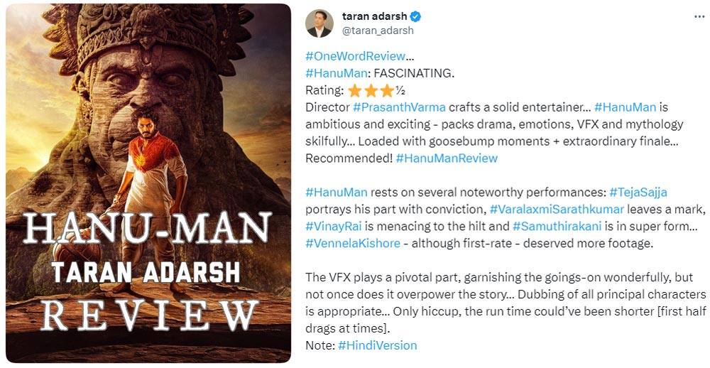  Top Critic Taran Adarsh Reviews Hanu-Man