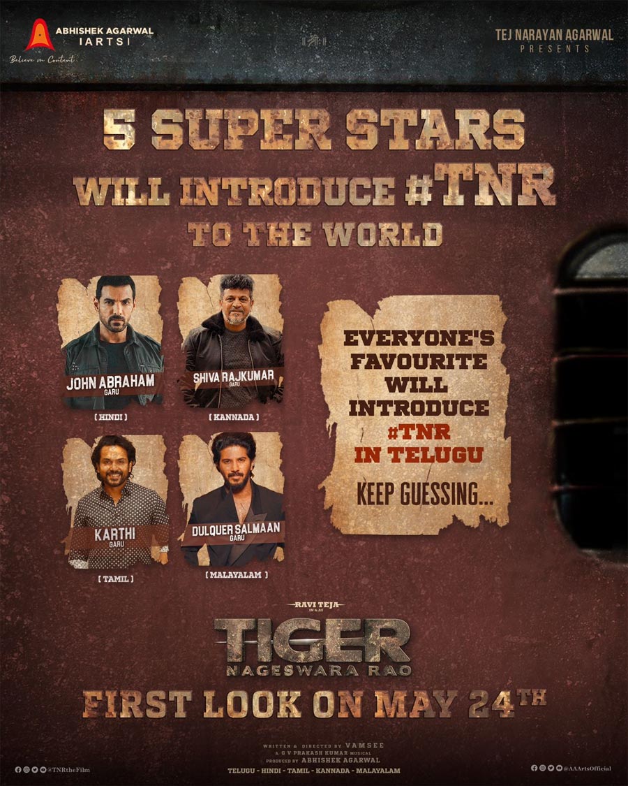 Venkatesh To Launch The First Look Of Ravi Teja Biggie Tiger Nageswara Rao