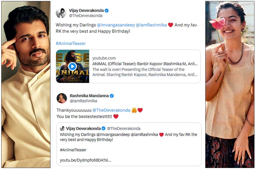 Vijay Deverakonda and Rashmika Tweets over Animal Teaser