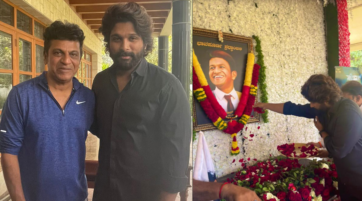 allu arjun,shiva rajkumar,pays tribute,puneeth raj kumar,bengaluru  పునీత్ కుటుంబాన్ని పరామర్శించిన పుష్ప 