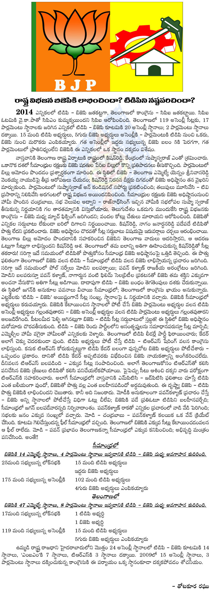 bjp,tdp,2014,state division,gain,loss  bjp, tdp, 2014, state division, gain, loss