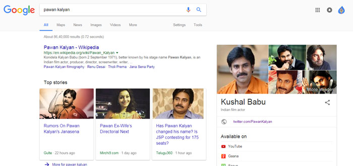 pawan kalyan,kushal babu,google page,pawan kalyan name  అయ్యయ్యో.... పవన్‌ పేరు మారిపోయిందే..!