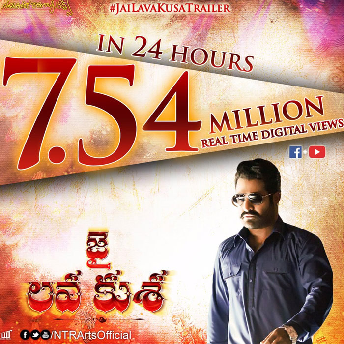 jai lava kusa,jr ntr,ntr arts,jai lava kusa trailer views record,bobby,kalyan ram  ఎన్టీఆర్ రికార్డులు కొల్లగొట్టేస్తున్నాడు!