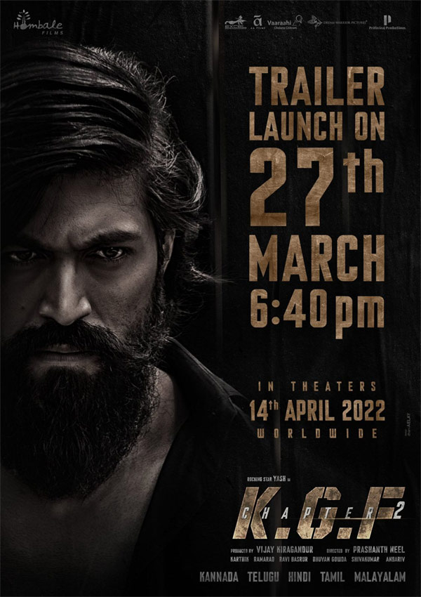 kgf chapter2,kgf chapter2 trailer,yash,prashanth neel,kgf 2,kgf 2 trailer  కెజిఎఫ్ చాప్టర్ 2 ట్రైలర్ డేట్ వచ్చేసింది 