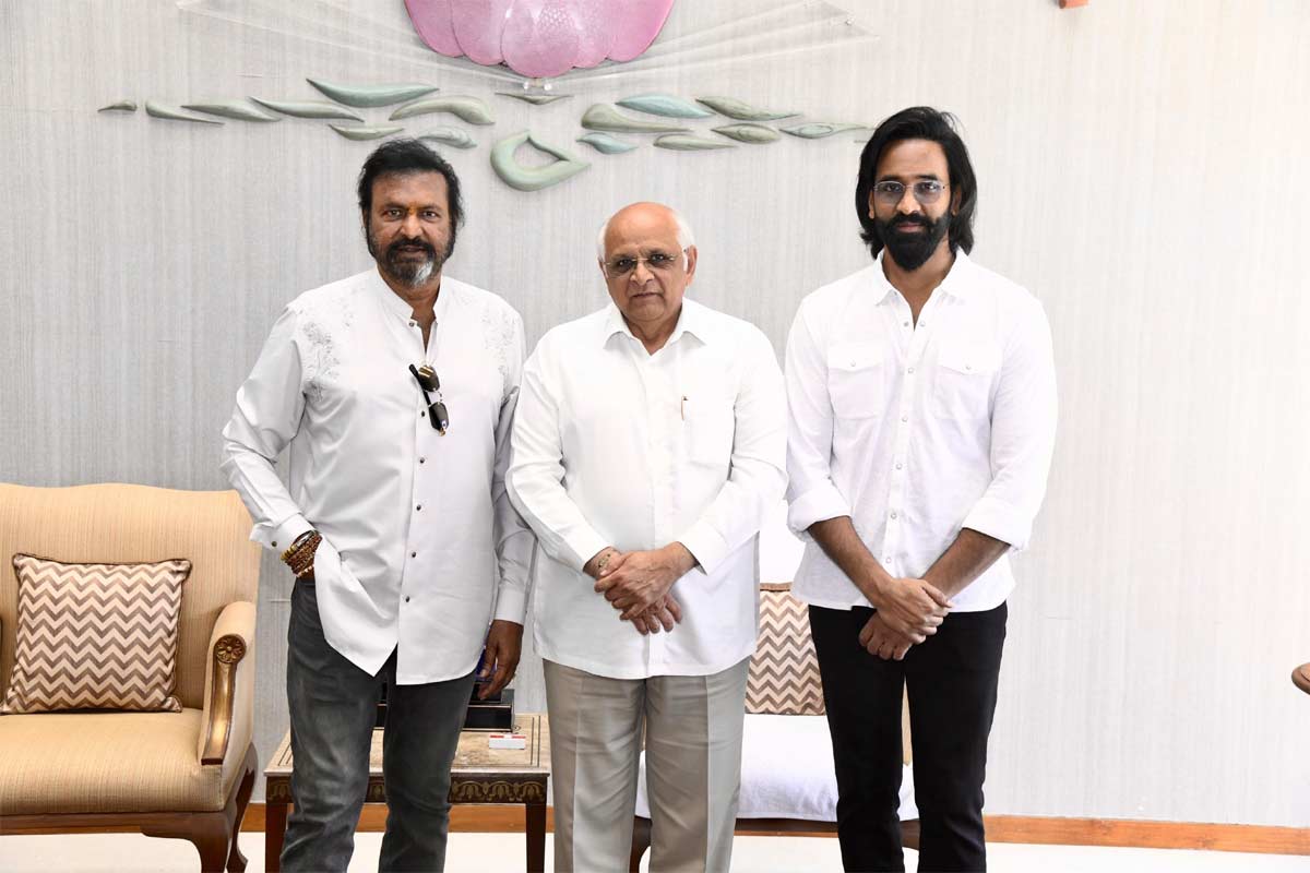 mohan babu  గుజరాత్ CM తో మంచు హీరోలు 