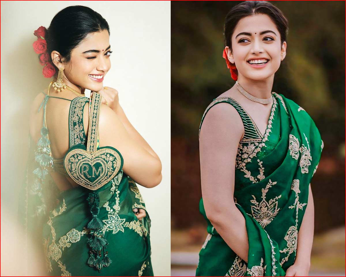 rashmika mandanna  కన్ను గీటుతూ గ్రీన్ శారీలో రష్మిక మందన్న