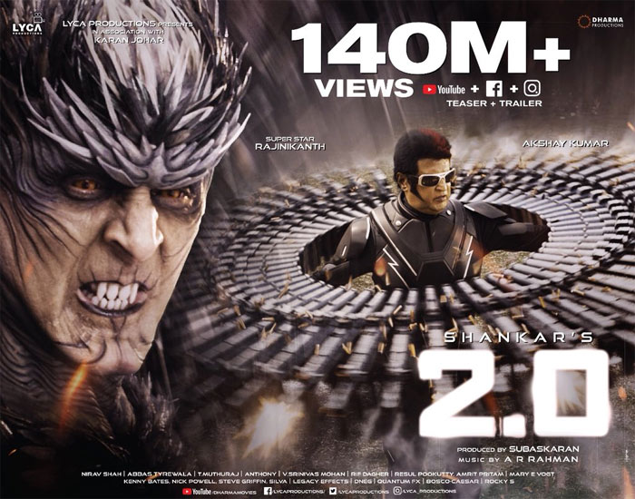 rajinikanth,shankar,2.o trailer,creates,sensation,social media  ‘2.O’ రికార్డులు బద్దలవుతున్నాయ్..!!